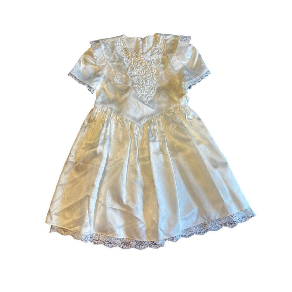 Jessica McClintock Lace Puff Sleeve Dress White Ivory Girls vintage wedding 6